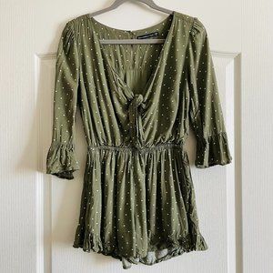 Abercrombie and Fitch Olive Green Polka Dot  Ruffle Romper Size XSP